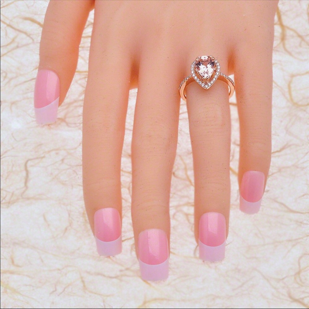 Morganite Diamond Rose Gold Engagement Ring Size 8 - Picture 4 of 7